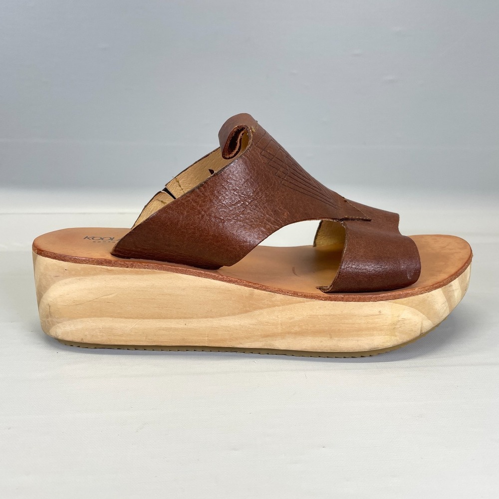 Koolaburra Santa Barbara Wood Platform Sandals Womens Size 7 Brown Leather Shoes